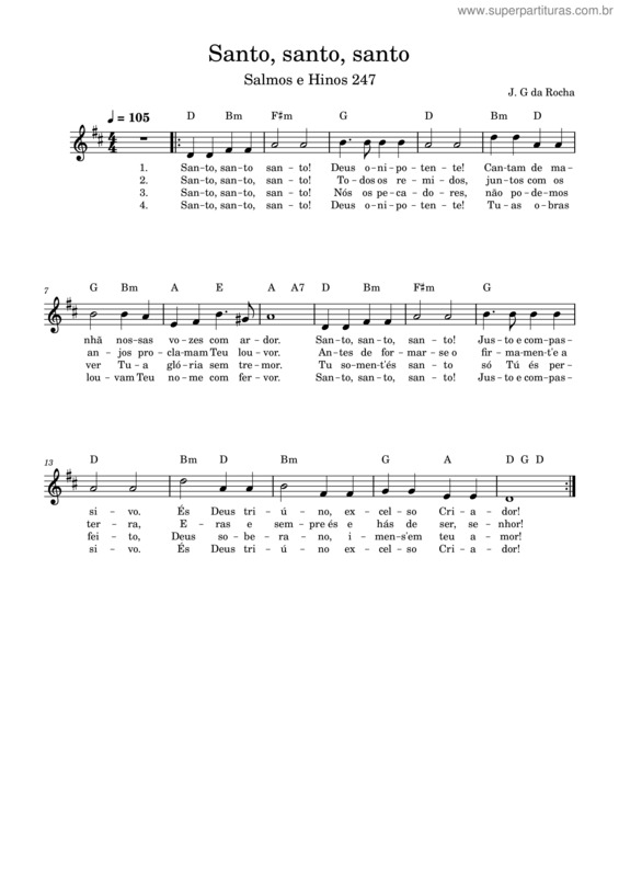 Partitura da música Santo, Santo, Santo! – J. G. Da Rocha