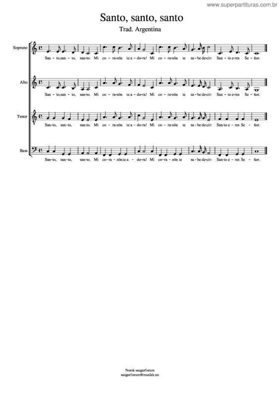Partitura da música Santo, Santo, Santo – Anonymous