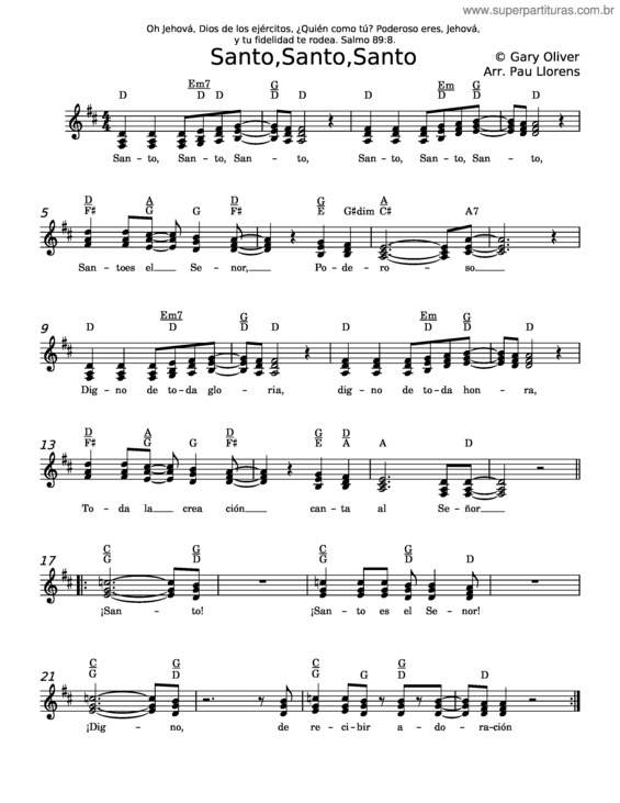 Partitura da música Santo, Santo, Santo – Gary Oliver