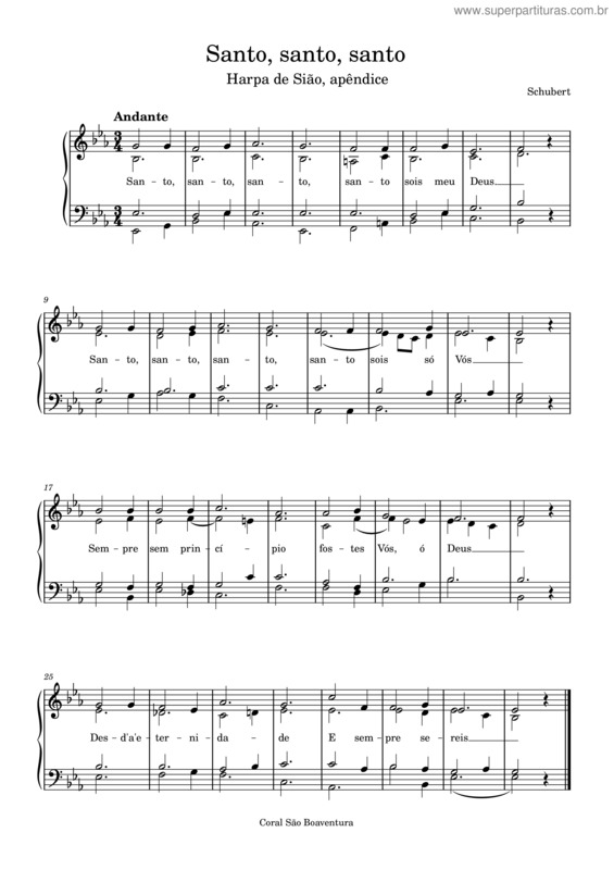 Partitura da música Santo, Santo, Santo – Missa De Schubert
