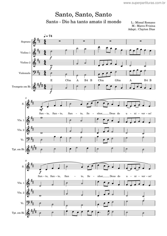 Partitura da música Santo, Santo, Santo – Mons. Marco Frisina