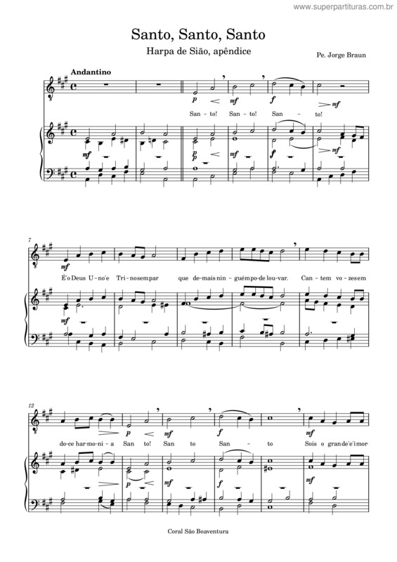 Partitura da música Santo, Santo, Santo – Pe. Jorge Braun