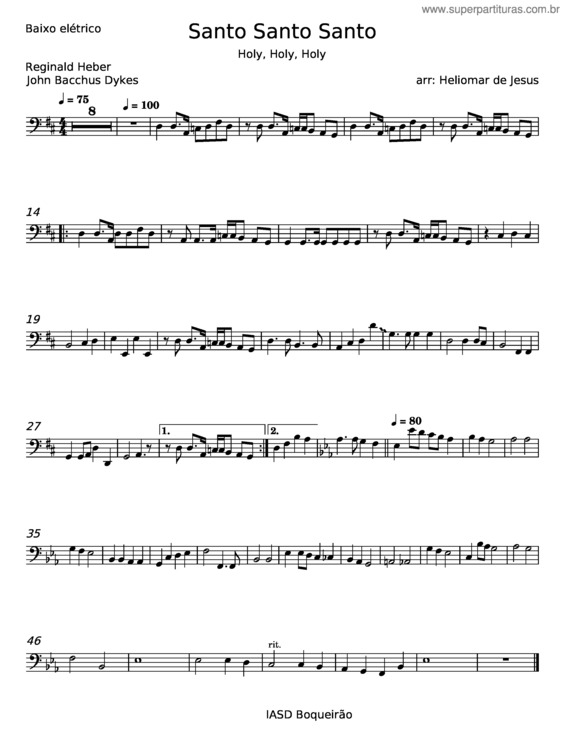 Partitura da música Santo, Santo, Santo – Reginald Heber