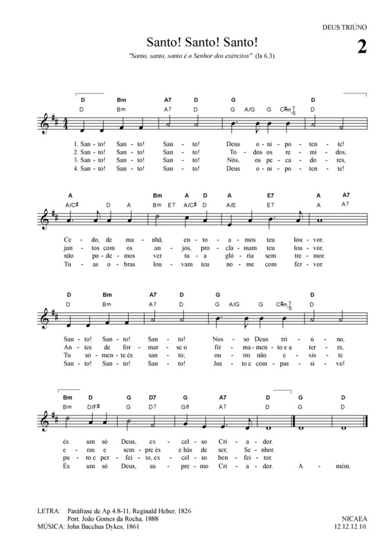 Partitura da música Santo! Santo! Santo!