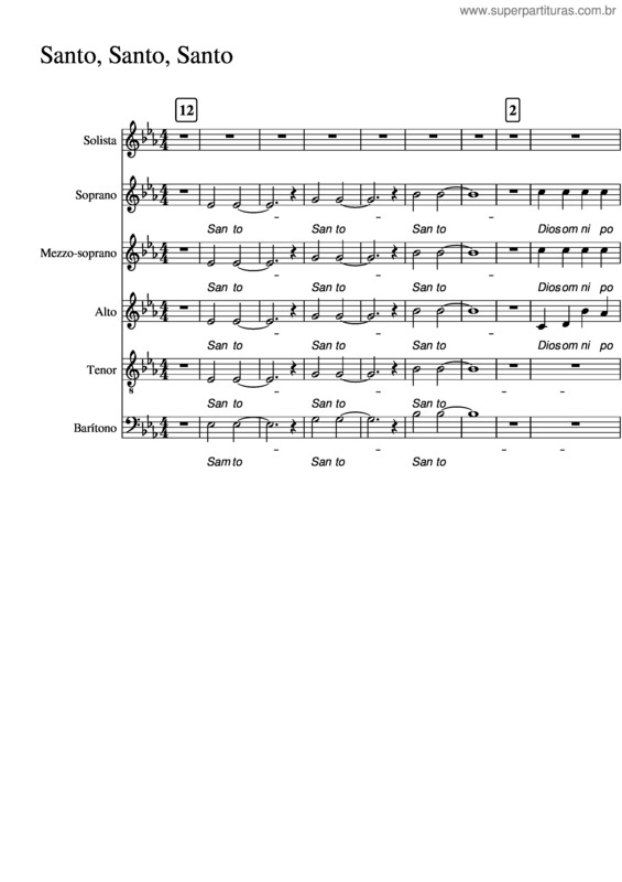 Partitura da música Santo, Santo, Santo Coro