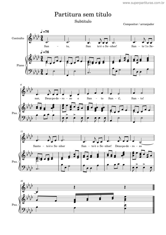 Partitura da música Santo, Santo, Santo É O Senhor – Contralto