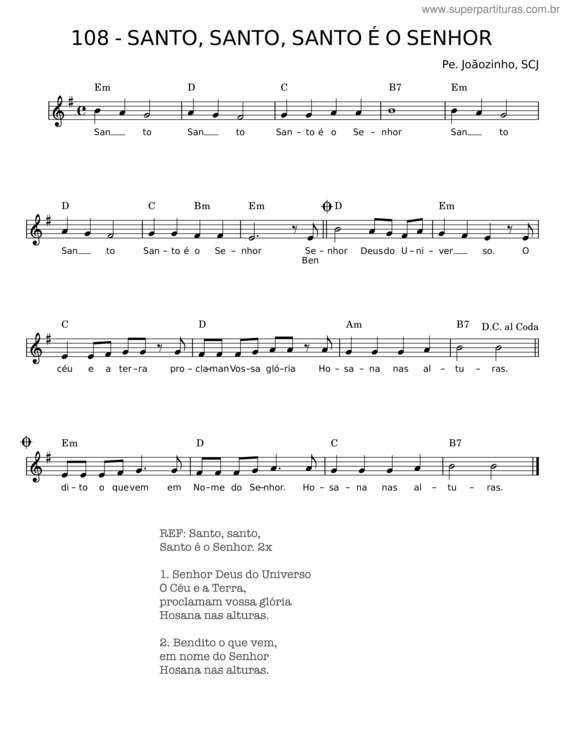 Partitura da música Santo, Santo, Santo É O Senhor – Pe. Joãozinho