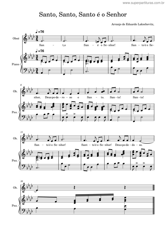 Partitura da música Santo, Santo, Santo É O Senhor – Soprano