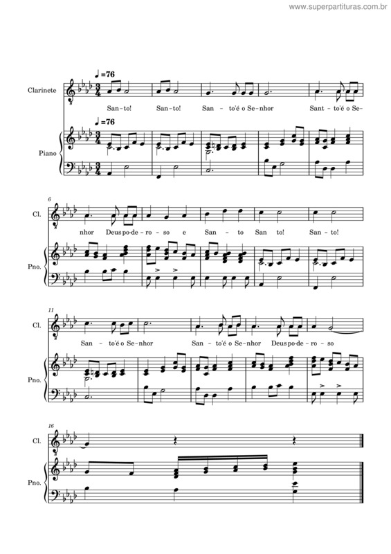 Partitura da música Santo, Santo, Santo É O Senhor – Tenor