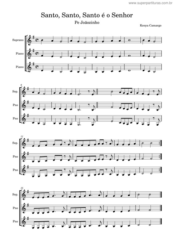 Partitura da música Santo, Santo, Santo É O Senhor