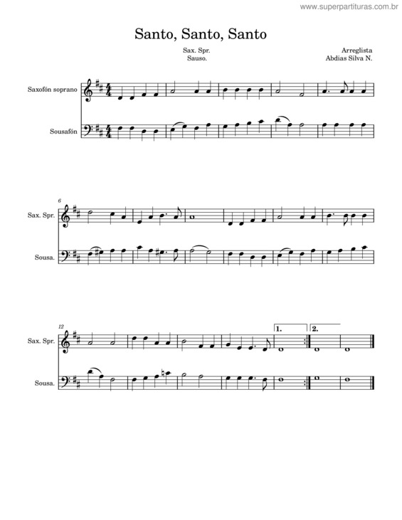 Partitura da música Santo, Santo, Santo Sax Tuba
