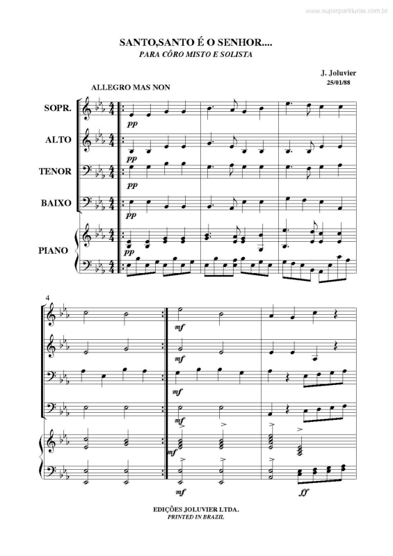 Partitura da música Santo, Santo é o Senhor