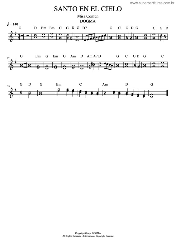 Partitura da música Santo, Santo En El Cielo