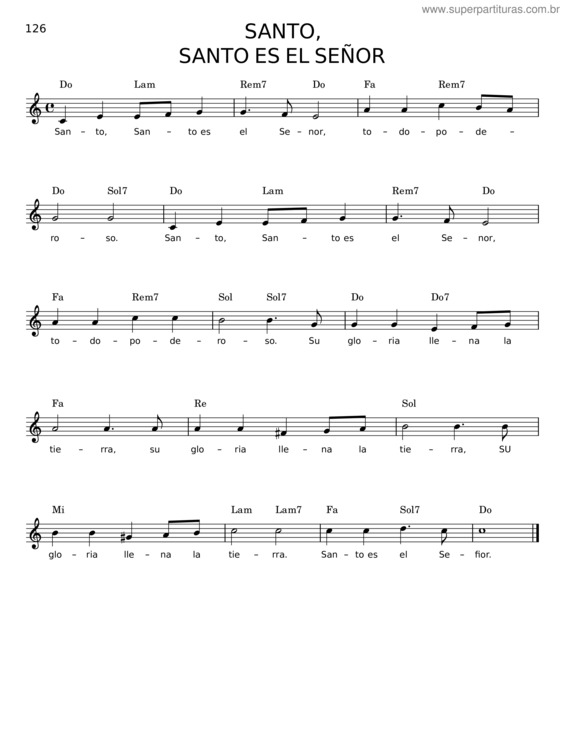 Partitura da música Santo, Santo Es El Señor