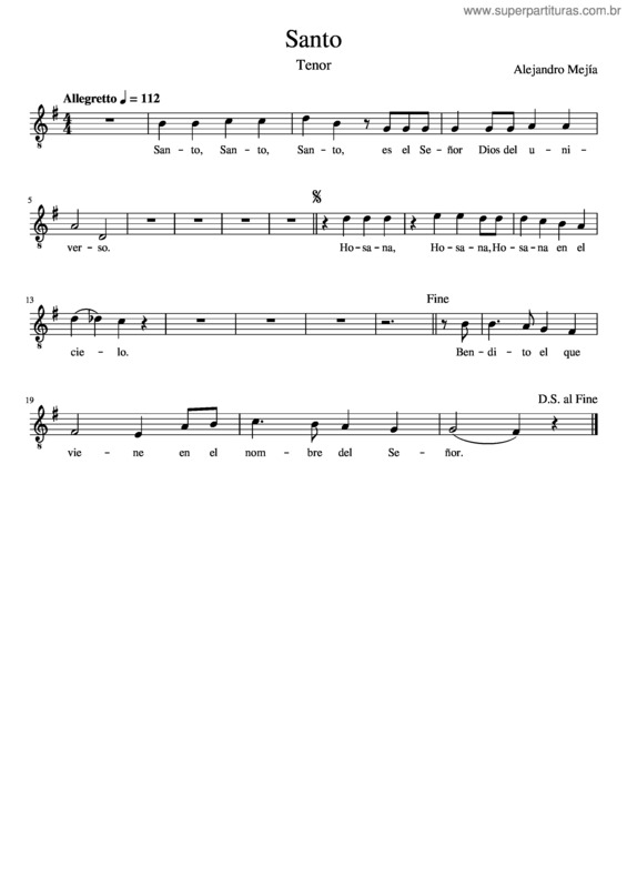 Partitura da música Santo  Tenor