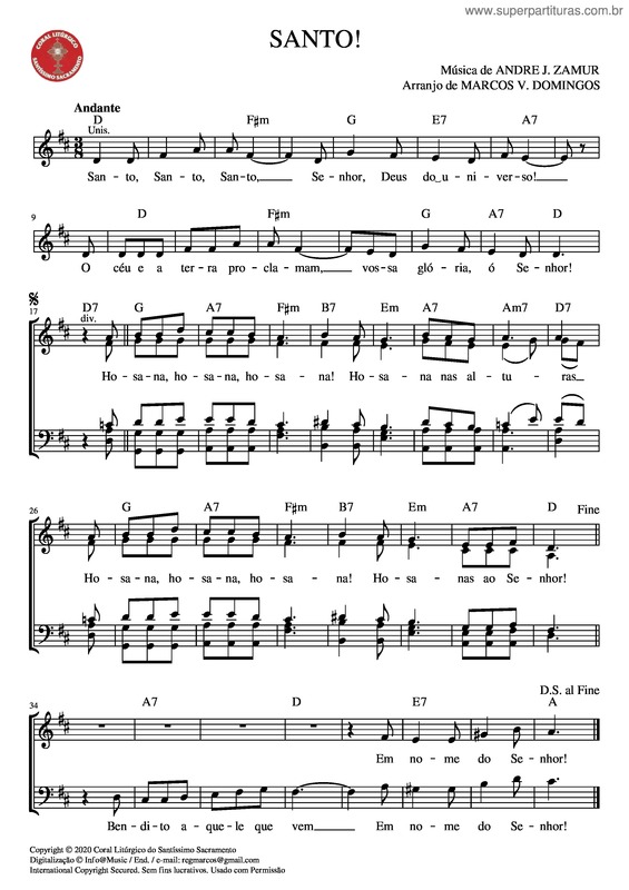 Partitura da música Santo!