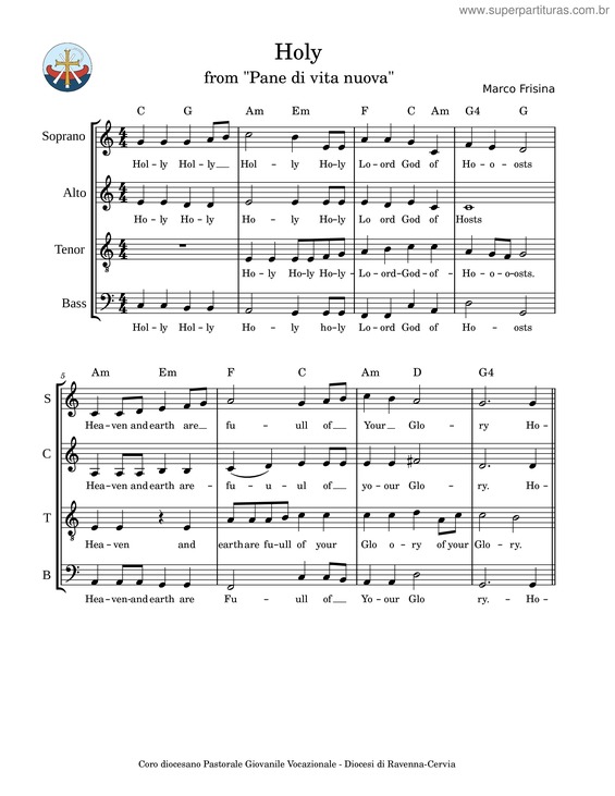 Partitura da música Santo 1 – Marco Frisina Holy