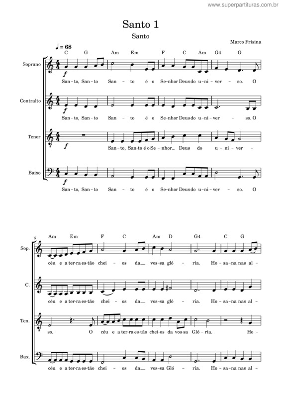 Partitura da música Santo 1 – Marco Frisina Santo 1