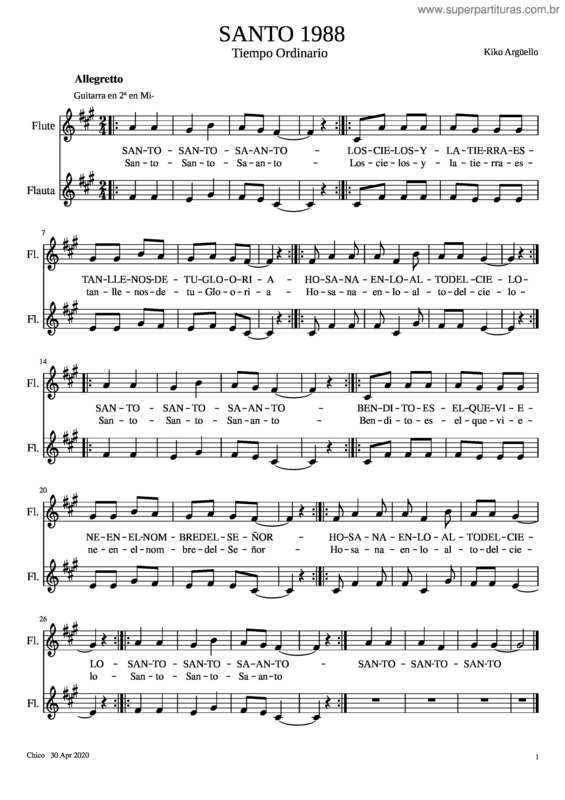 Partitura da música Santo 1988   Tiempo Ordinario  En 2ª En Mi–