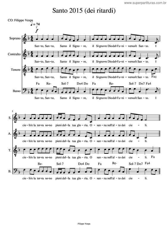 Partitura da música Santo 2015