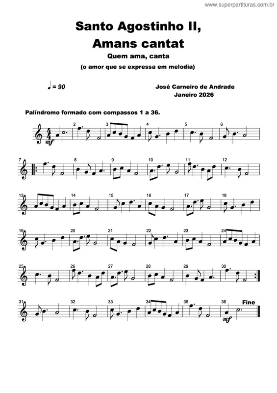 Partitura da música Santo Agostinho Ii, Amans Cantat