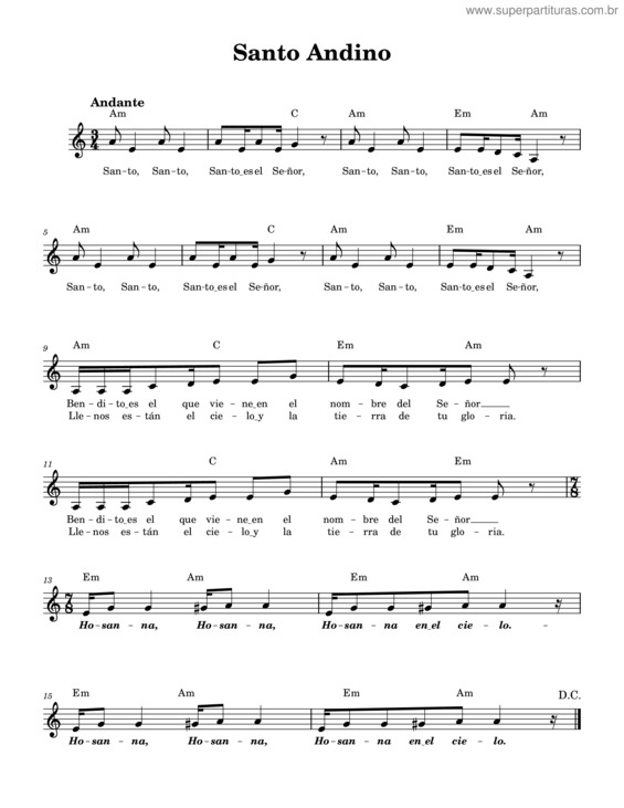 Partitura da música Santo Andino