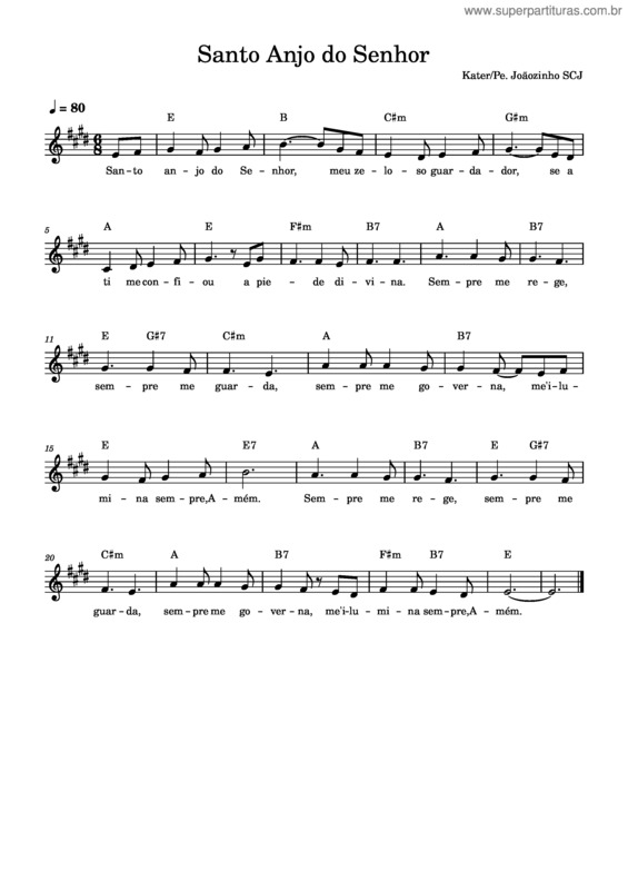 Partitura da música Santo Anjo Do Senhor – Kater/Pe. Joãozinho, Scj