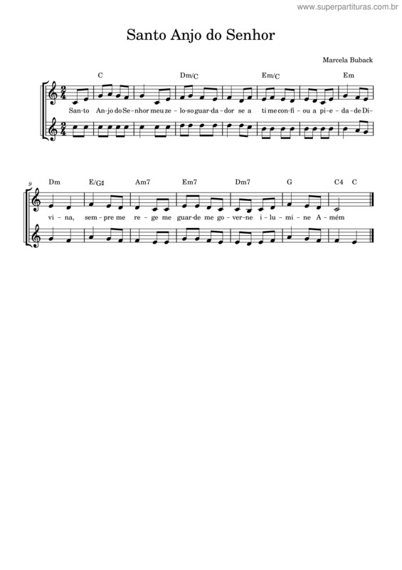 Partitura da música Santo Anjo Do Senhor v.2