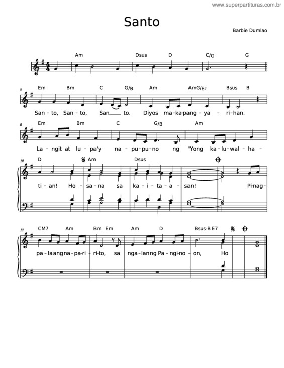 Partitura da música Santo–B. Dumlao