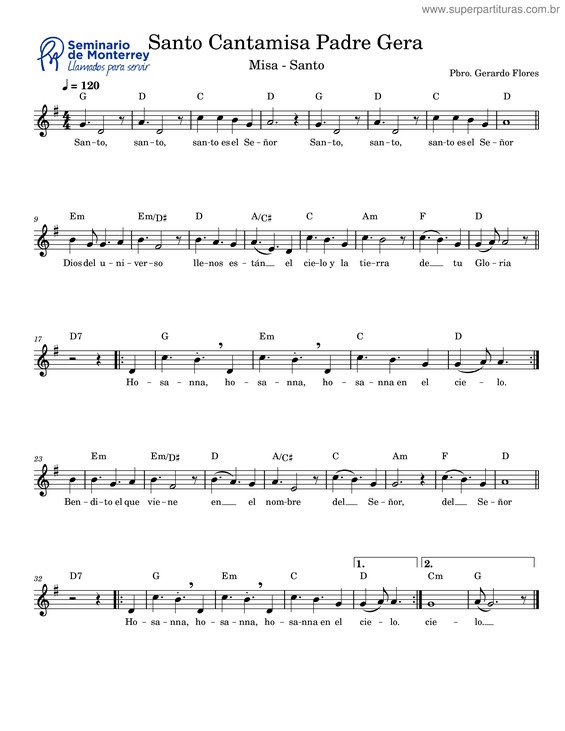 Partitura da música Santo Cantamisa Padre Gera