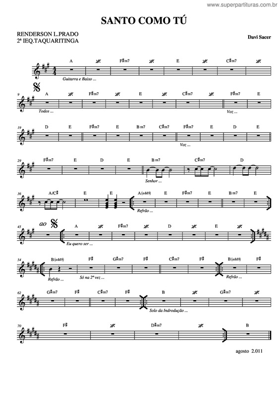 Partitura da música Santo Como Tu