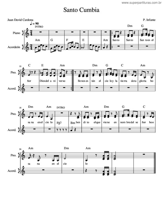 Partitura da música Santo Cumbia