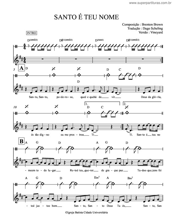 Partitura da música Santo É Teu Nome v.2