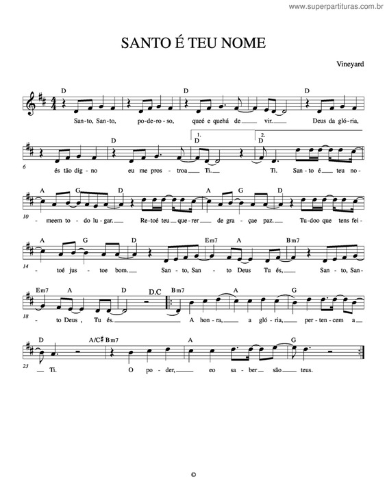 Partitura da música Santo é Teu Nome