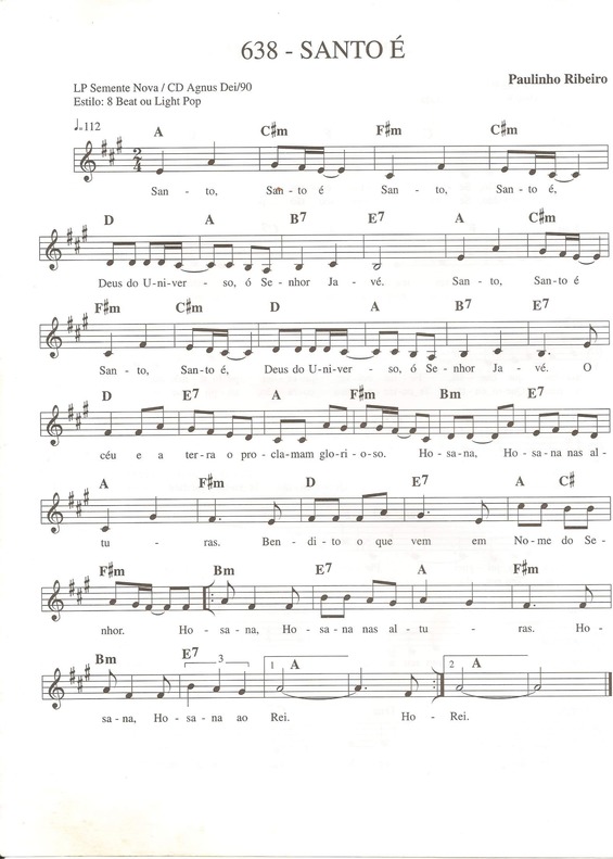 Partitura da música Santo É