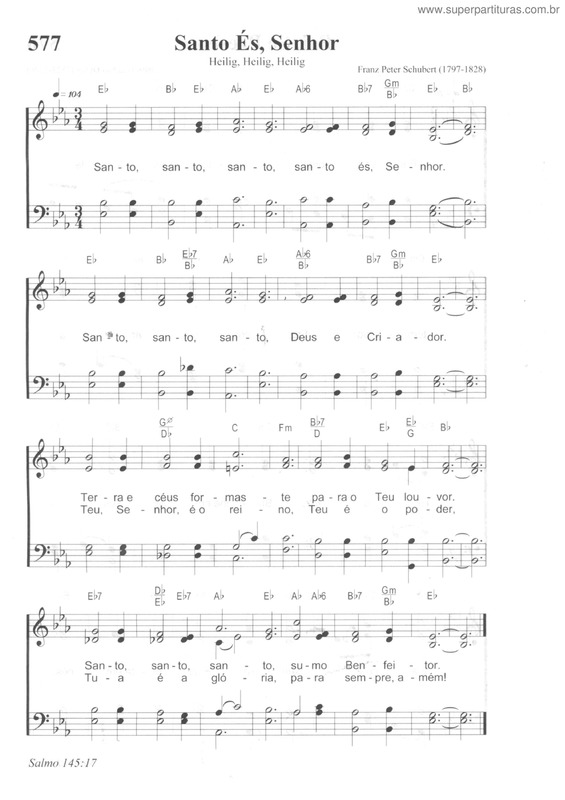 Partitura da música Santo És, Senhor