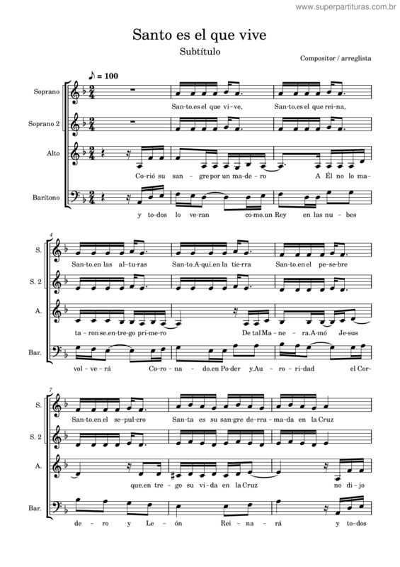 Partitura da música Santo Es El Que Vive