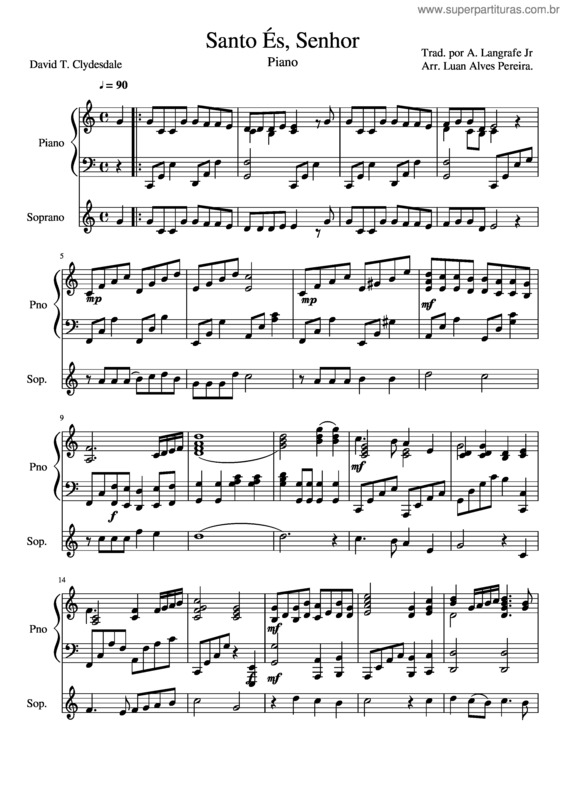 Partitura da música Santo És Senhor