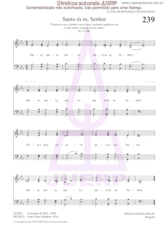 Partitura da música Santo És Tu, Senhor - 239 HCC v.2