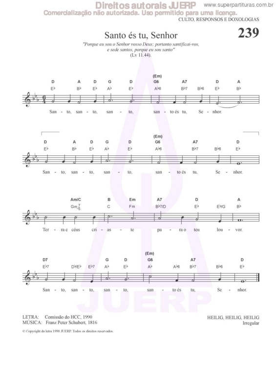 Partitura da música Santo És Tu, Senhor - 239 HCC