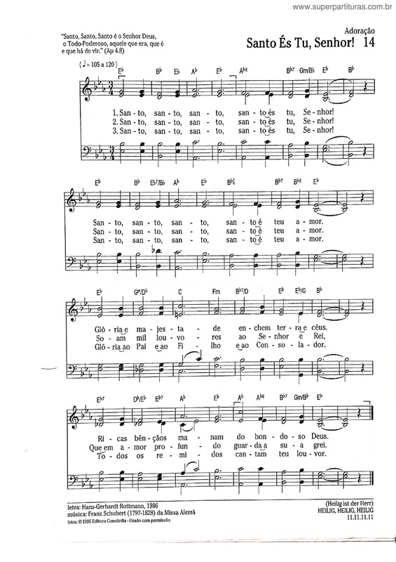 Partitura da música Santo És Tu, Senhor v.2