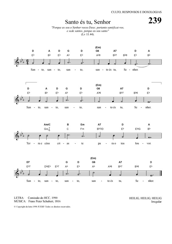 Partitura da música Santo és Tu Senhor