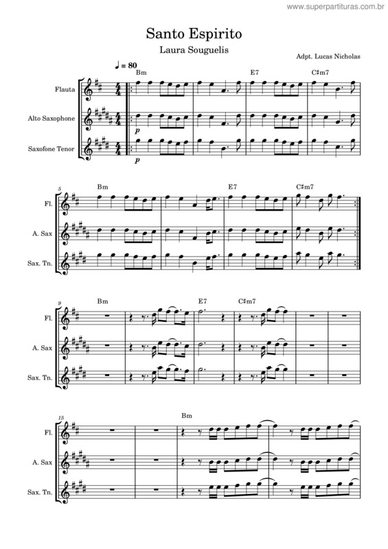 Partitura da música Santo Espírito – Laura Souguellis v.3