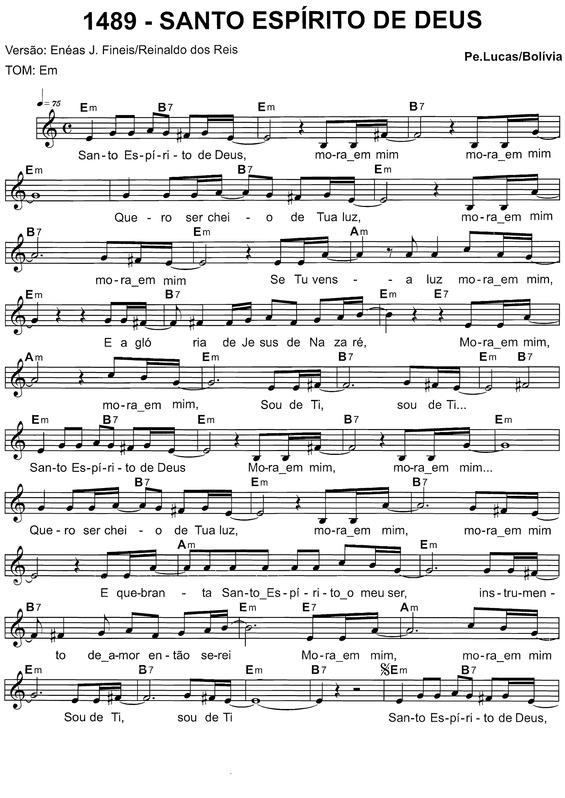 Partitura da música Santo Espírito De Deus