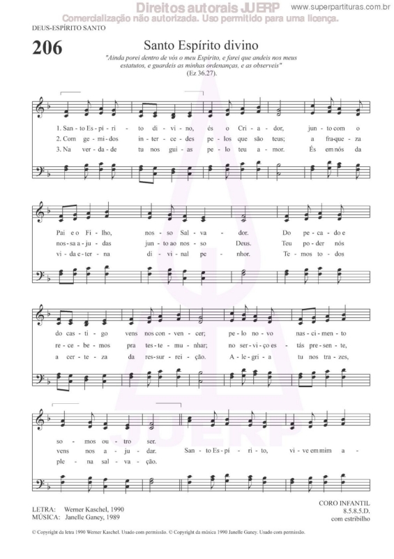 Partitura da música Santo Espírito Divino - 206 HCC v.2