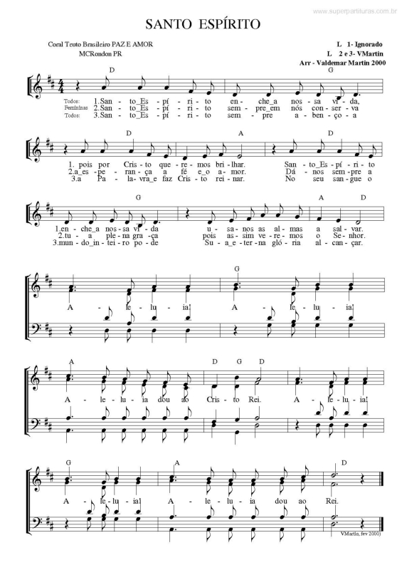 Partitura da música Santo Espírito