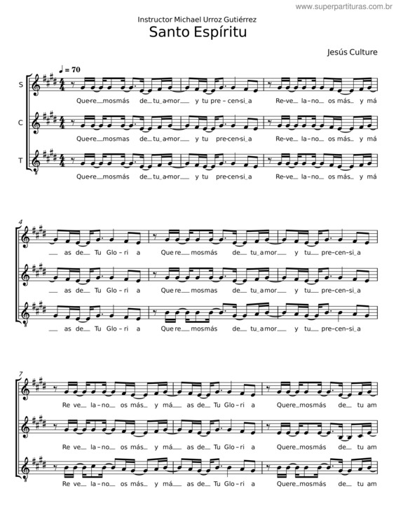 Partitura da música Santo Espíritu – Jesús Culture;Michael Urroz Gutiérrez