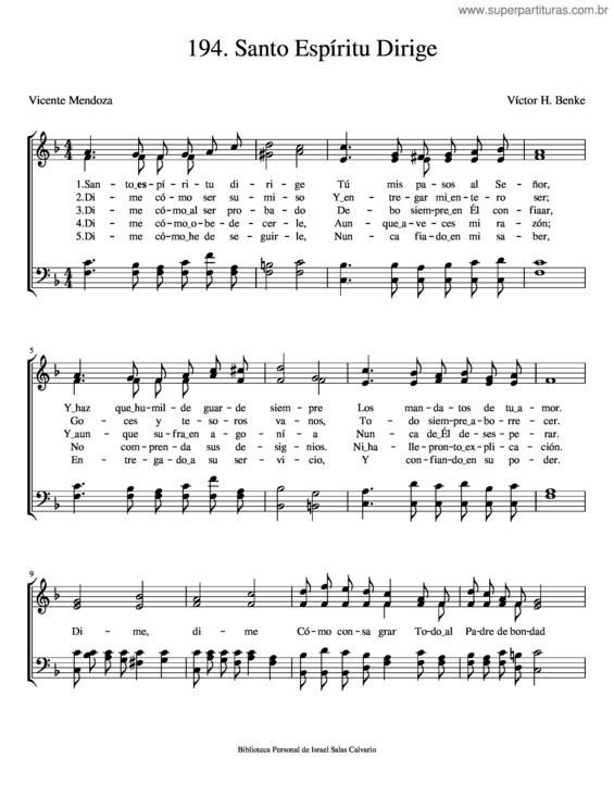 Partitura da música Santo Espíritu Dirige