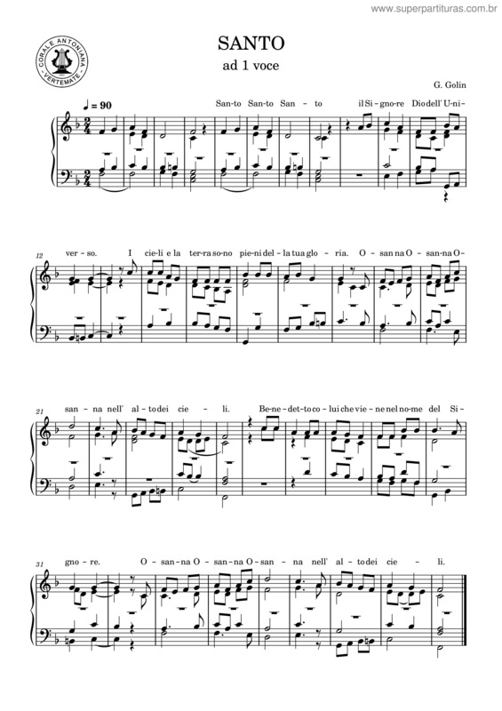 Partitura da música Santo G. Golin