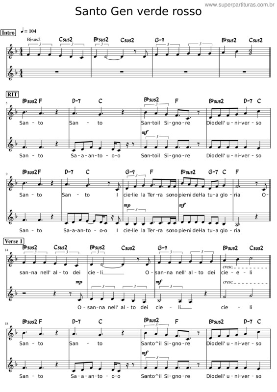 Partitura da música Santo Gen Verde Rosso v.2